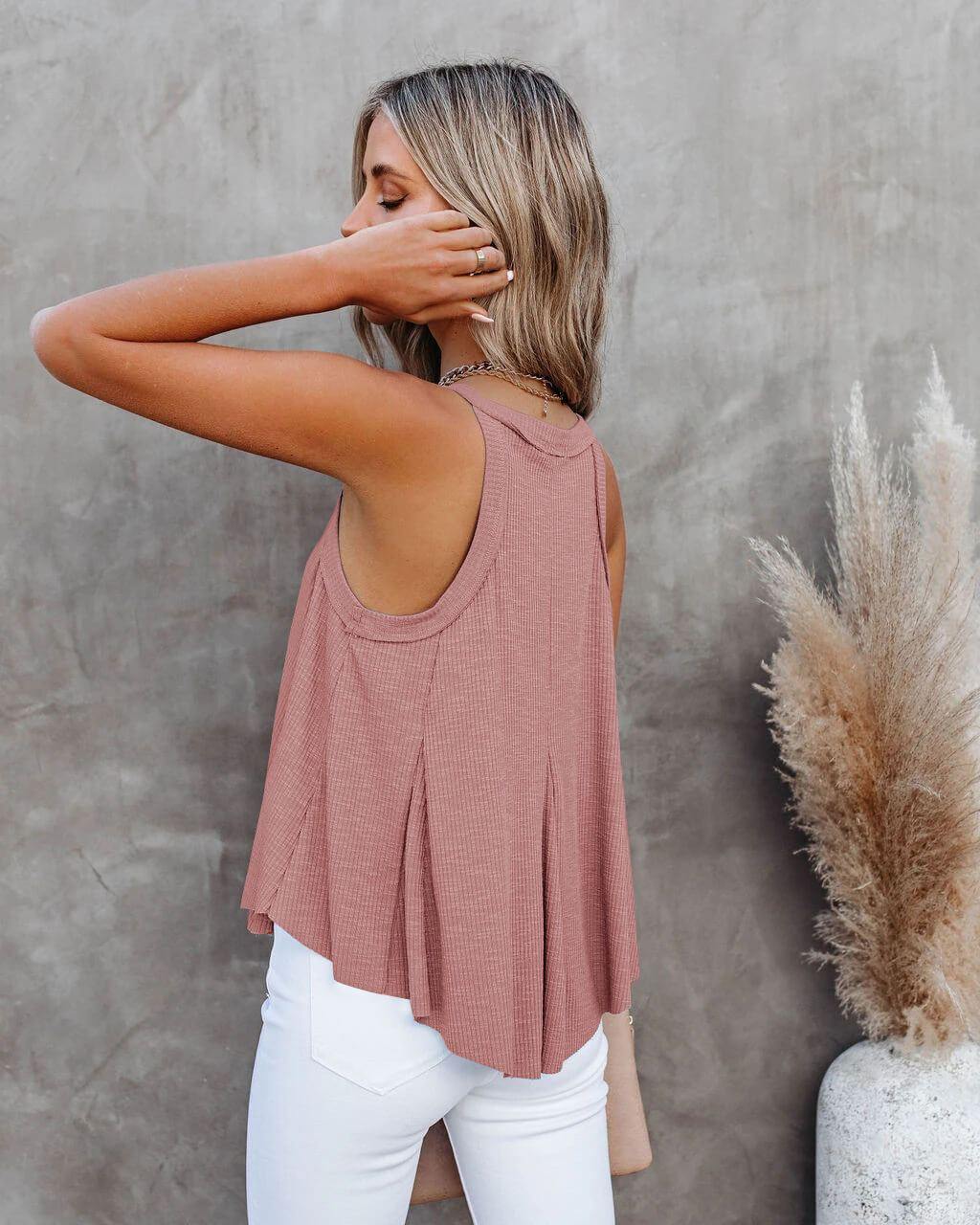V Neck Spaghetti Strap Solid Cami Top - CHALIER