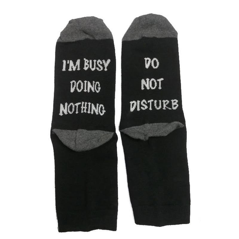Womens & Men Fun Letters Crew Family Socks "I'M BUSY DOING NOTHING" - CHALIER