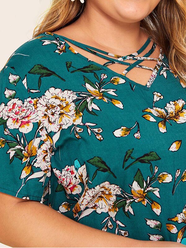 Women's Plus Size Floral Prints T-Shirt Loose Casual Tops Holiday
