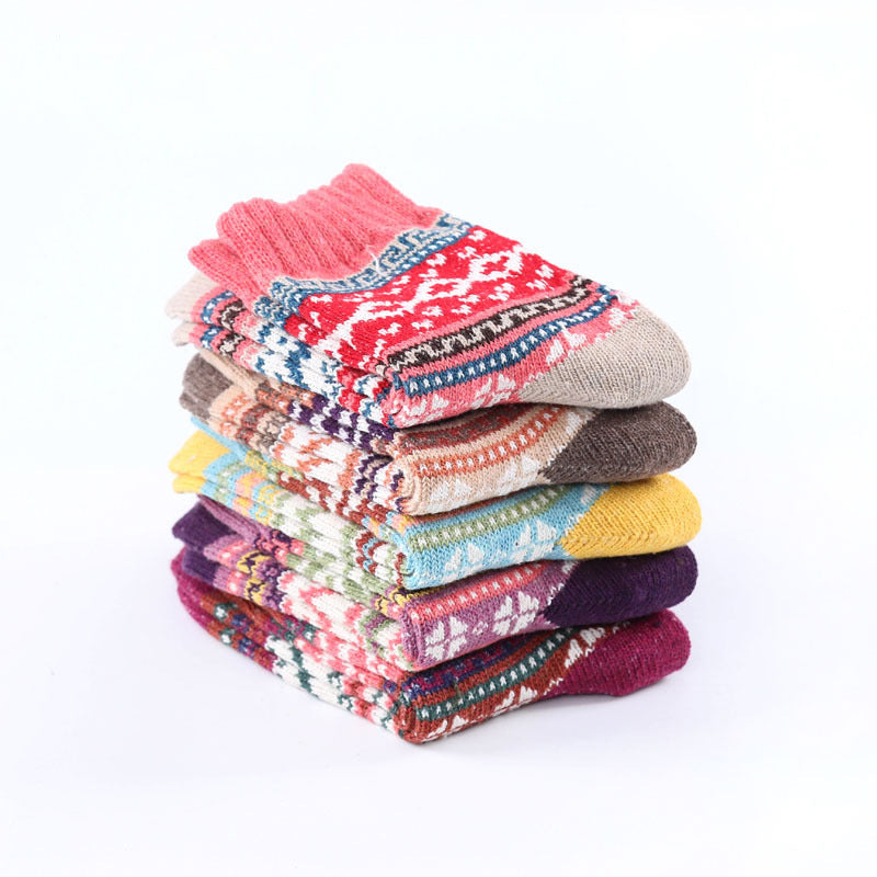 Women Winter Warm Knit Wool Casual Crew Socks 5 Pairs
