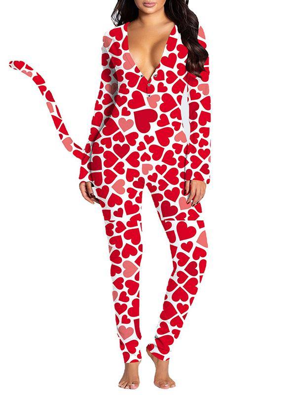 Women's Sexy V-neck Animal PrintS Long-sleeved Tail Jumpsuits - CHALIER