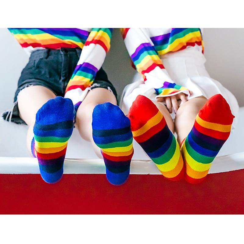 Womens Fashion Socks Colorful Stripe Casual Novel Cotton Crew Socks 4 Pairs - CHALIER