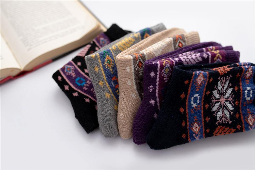 Womens Winter Wool Warm Thick Vintage Socks Fashion Sock Set 5 Pairs - CHALIER