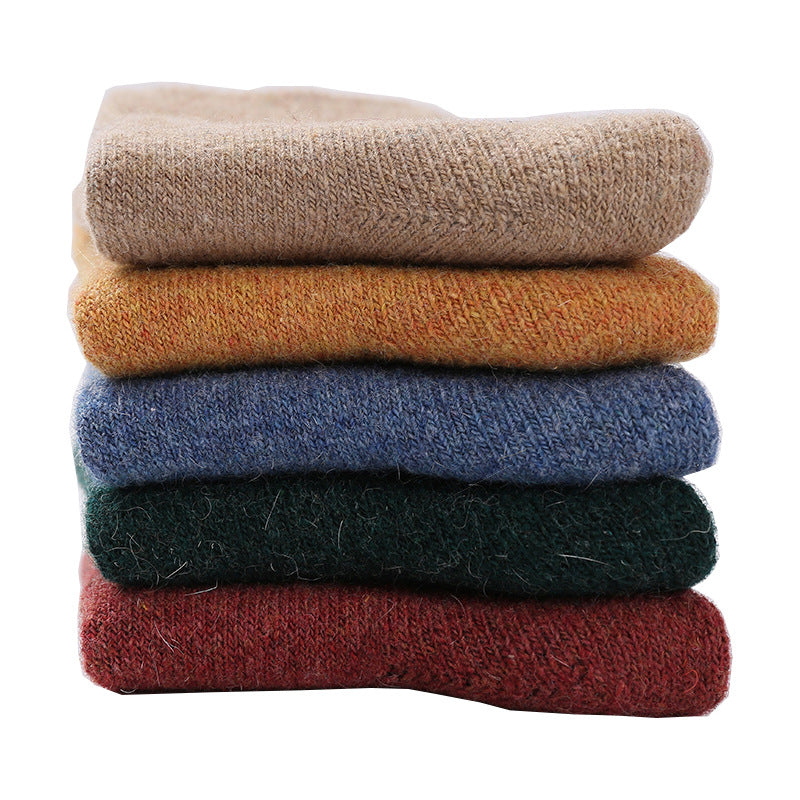 Womens Winter Thickened Knitted Crew Cotton Socks 5 Pairs