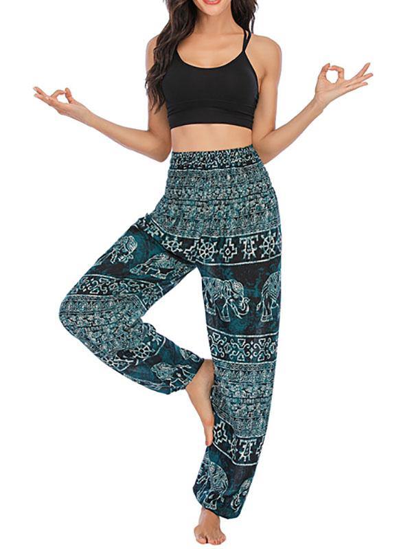 Women's Casual Printed Long Soft Bloomer Pants High Waist Yoga - CHALIER