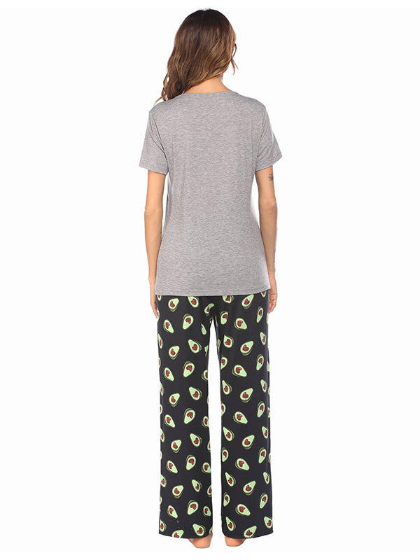 Women's Pajamas Set Avocado Printed Sleepwear Summer Short Sleeve PJs Sets