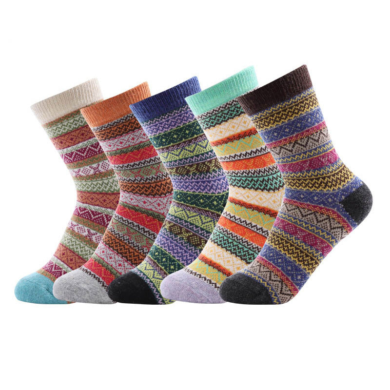 Womens Winter Warm Wool Knit Casual Crew Socks 5 Pairs