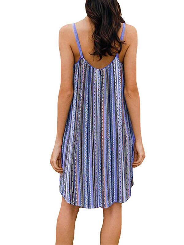 Women's Vintage Linen Sexy Striped Halter Mini Dress - CHALIER