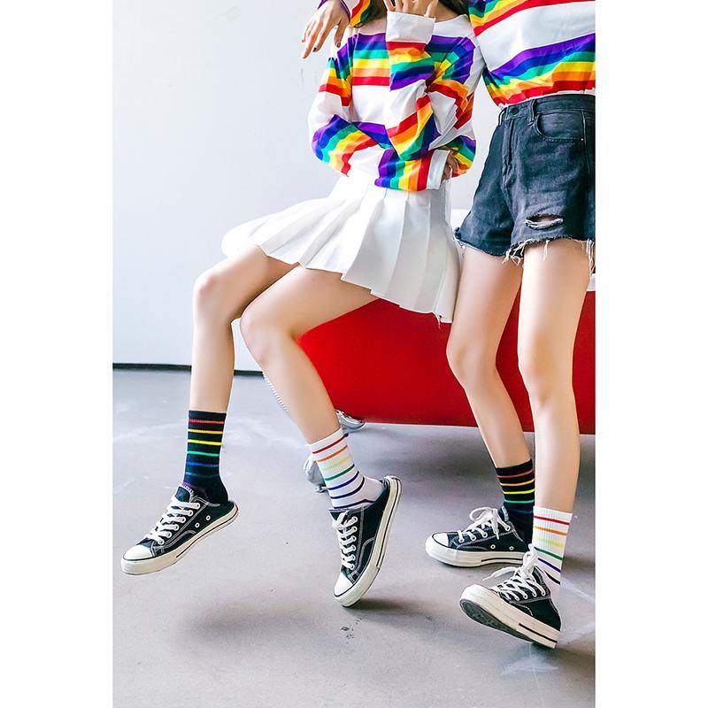 Womens Fashion Socks Colorful Stripe Casual Novel Cotton Crew Socks 4 Pairs - CHALIER