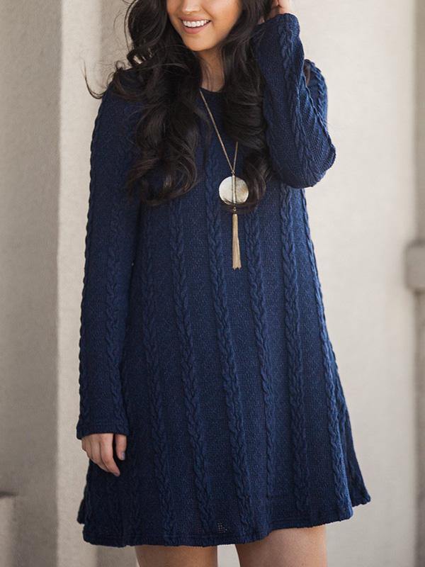 Women's Knitted Mini Dress Long-sleeve A-line Loose Casual Sweater Dress Plus Size - CHALIER