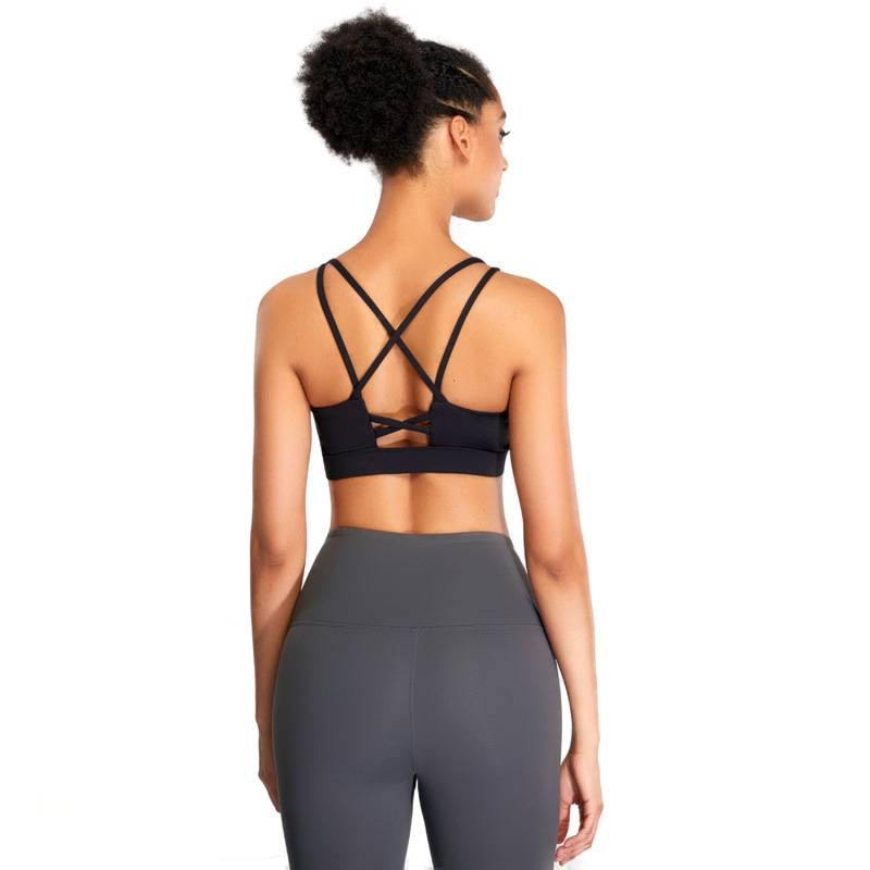 Women Sports Bra Criss-Cross Padded Bra Yoga Fitness Workout Running Top Set Leggings Tight - CHALIER