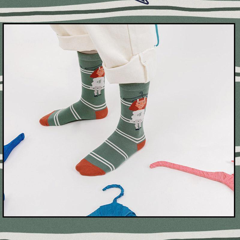 Womens Crew Happy Crazy Funny Socks Cartoon Illustration Sock Set - CHALIER