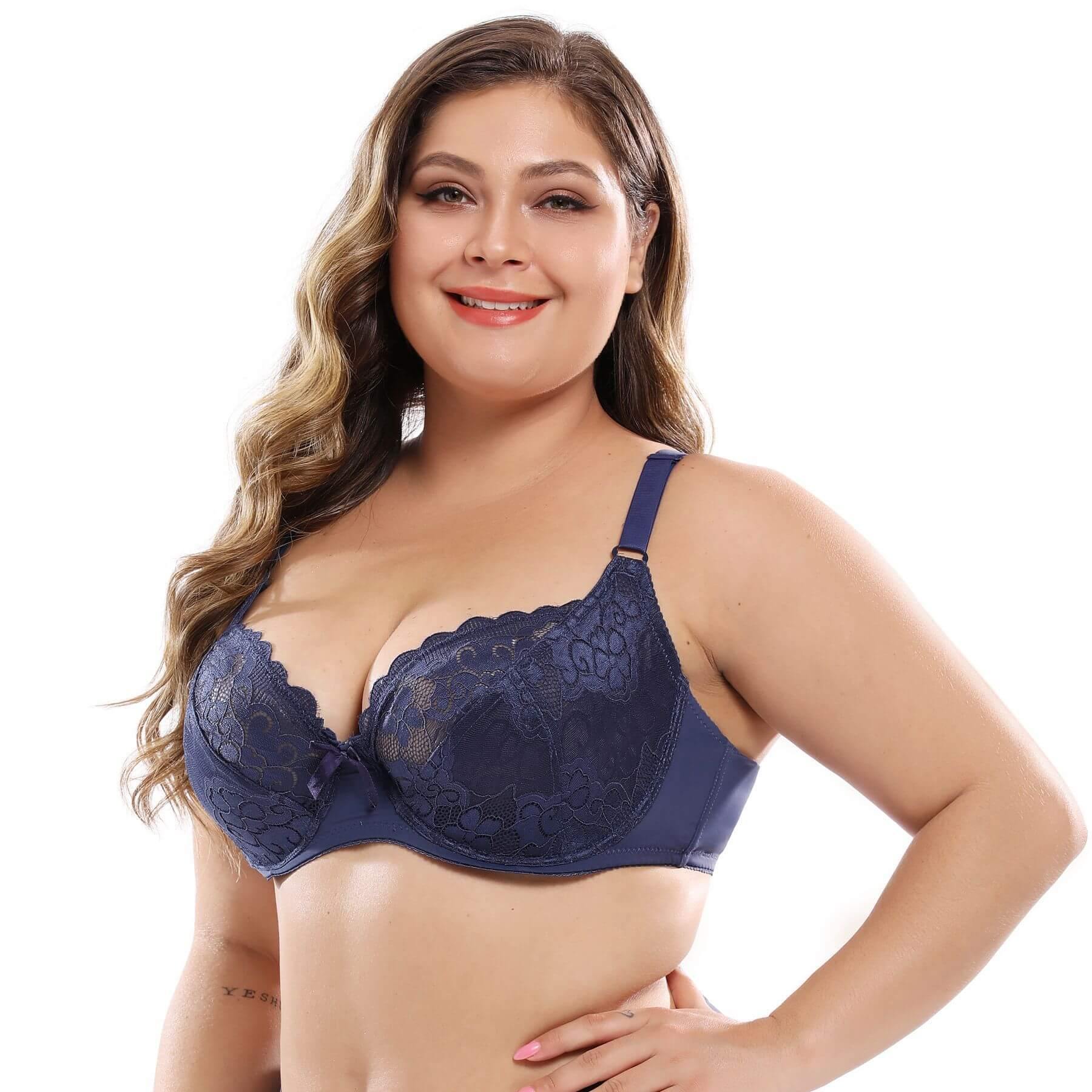 Women Plus Size Lace Bra Full Coverage Underwire No Padded Bra - CHALIER