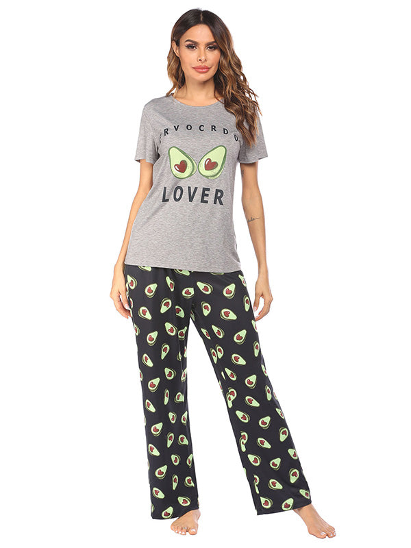 Women's Pajamas Set Avocado Printed Sleepwear Summer Short Sleeve PJs Sets