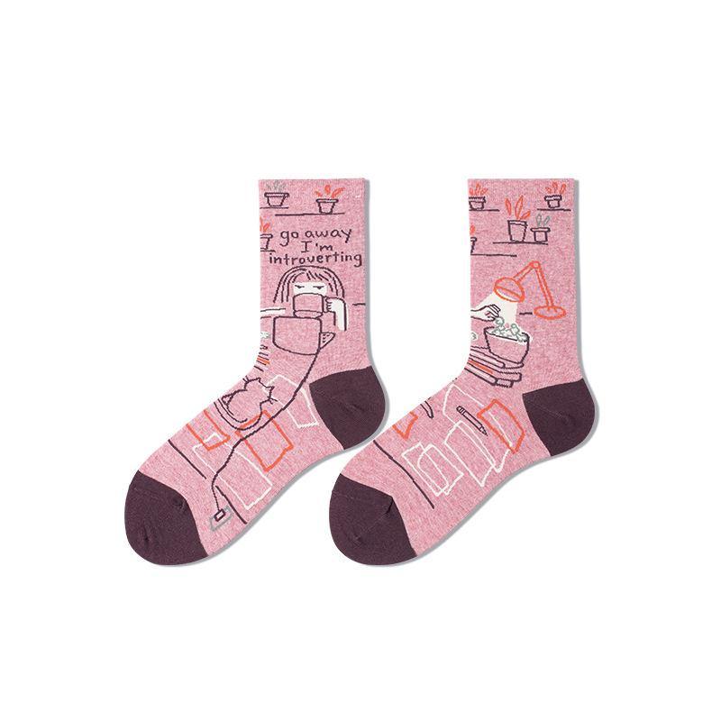 Women Cotton Crew Socks Cartoon Funny Crazy Socks - CHALIER