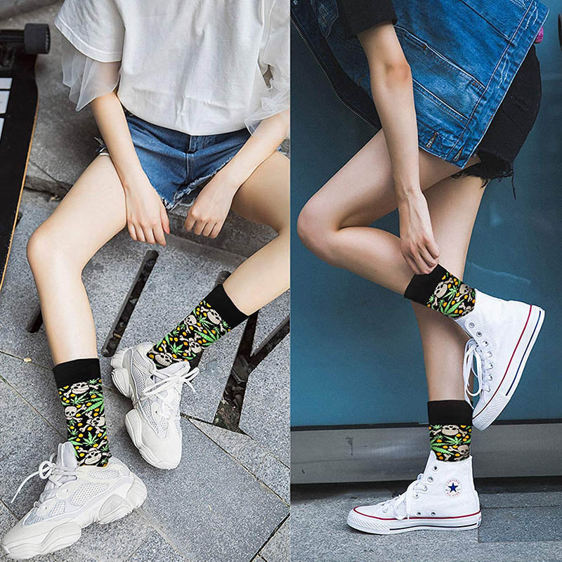 Women Cozy Socks Fun Crazy Socks Cotton Cartoon Green