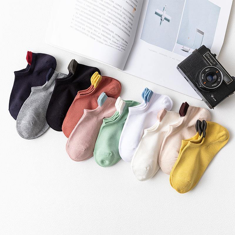 Womens Socks 10 Pairs Solid Color Socks Novel Fun Cute Cotton Ankle Socks - CHALIER