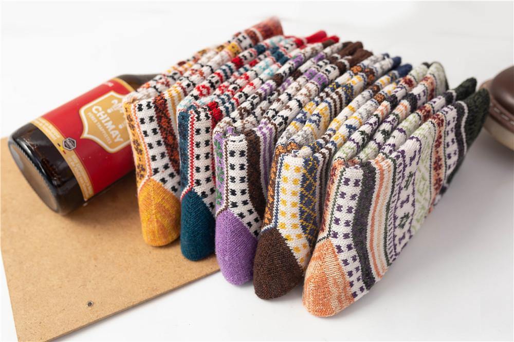 Womens Winter Wool Warm Vintage Socks 5 Pairs Set - CHALIER
