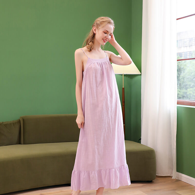 Women's Nightgown Solid Color Sleepwear Cotton Long Dress Loose Loungewear