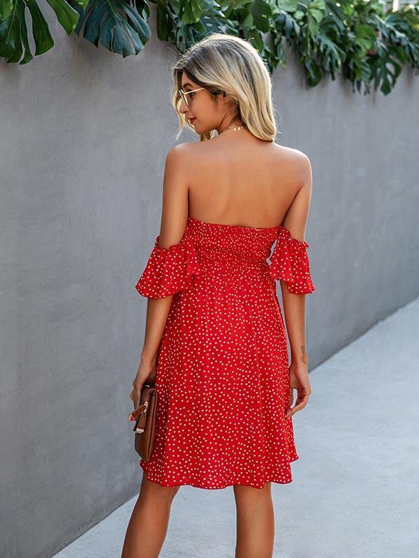 Women's Sexy Strapless Backless Dress Vintage Polka Dots Summer Midi Dress - CHALIER