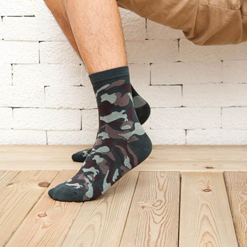 Mens Cotton Crew Socks Outdoor Camouflage Training Casual Socks Set 5 Pairs - CHALIER