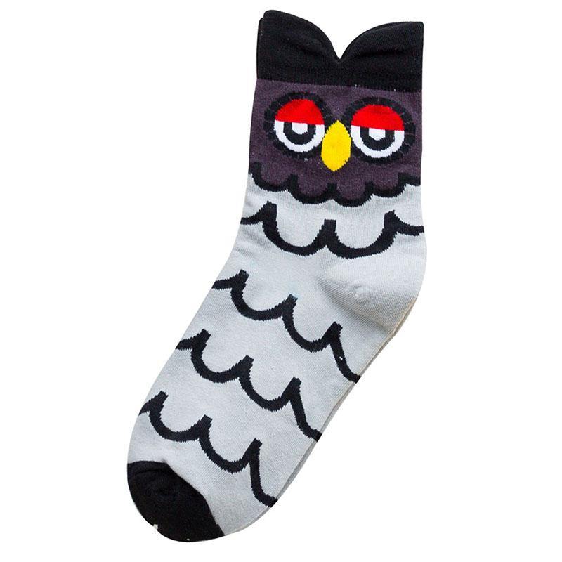 Womens Cotton Crew Fun Socks Cute Owl  Ears Short Socks Set 5 Pairs - CHALIER