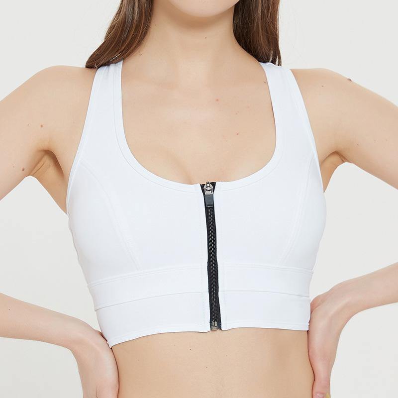 Womens Zip Front Sports Bra Wireless Bra Racerback Removable Pads Workout Active Yoga Sports Bra - CHALIER