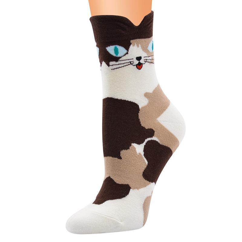 Womens Cute Stretch Breathable Funny Socks Soft Warm Animals Crew Socks Cat Pattern 4 pairs - CHALIER
