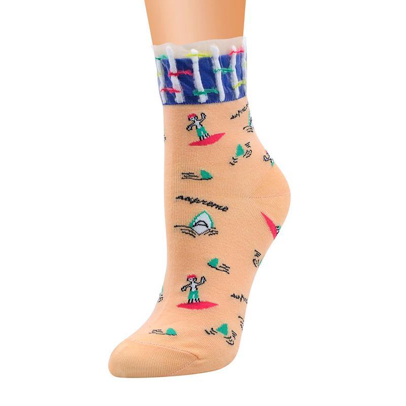 Womens Socks Vintage Starfish Beach Pattern Socks Novel Cute Cotton Crew Socks 8 Pairs - CHALIER