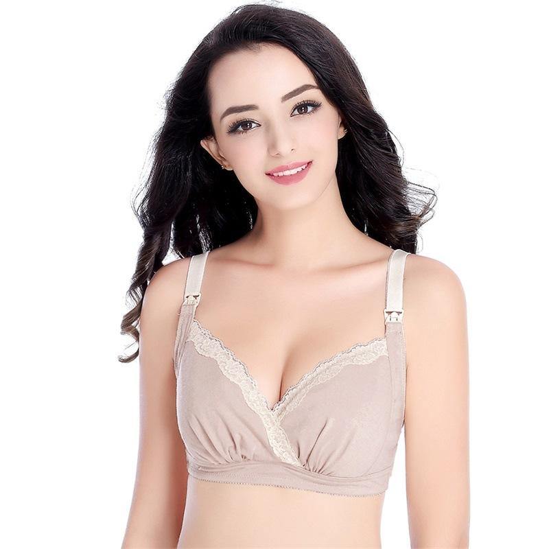 Womens Seamless Wirefree Lace V Neck Sexy Comfort Nursing Bra Breastfeeding Maternity Bra - CHALIER