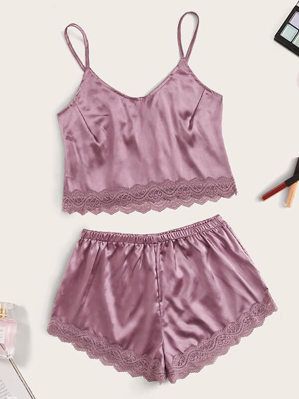 Women's Pajamas Set Sexy Camisole Sets Lace Lingerie Soft Sleepwear with Shorts