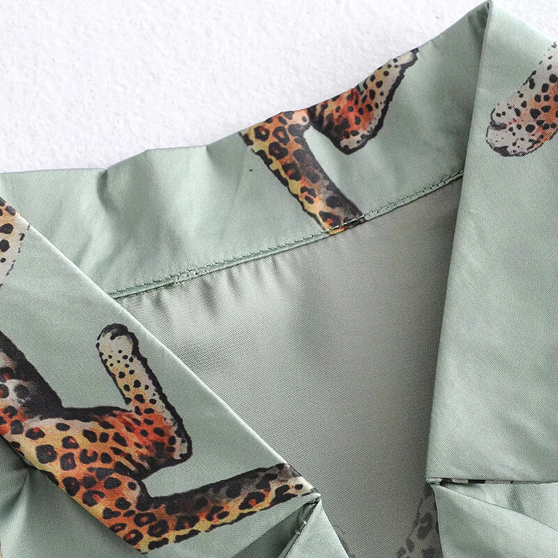 Women's Notch Collar Leopard Pattern Sleepwear Two Piece Pajama Set