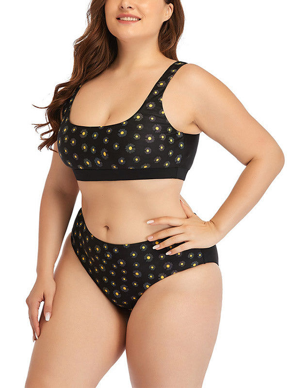 Women's Plus Size Two-Piece Swimsuits Daisy Bikini Floral Prints