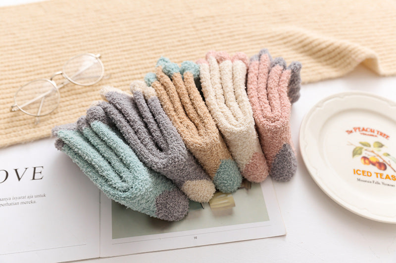 Chalier Womens Winter Socks Coral Fleece Home Slipper Socks Set 5 Pairs