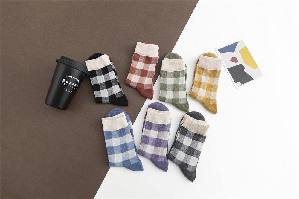 Womens Cotton Plaid Socks Checkered Pattern Soft Socks Set 7 Pairs - CHALIER
