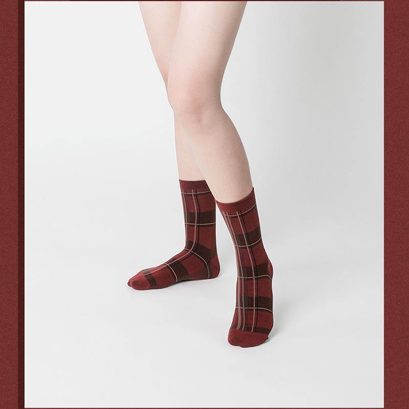 Womens Crew Happy Crazy Vintage Socks British Checkered Pattern Cartoon Sock Set - CHALIER