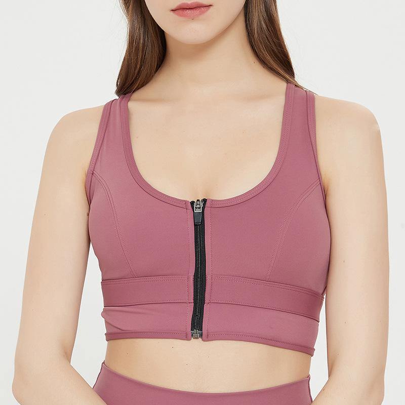 Womens Zip Front Sports Bra Wireless Bra Racerback Removable Pads Workout Active Yoga Sports Bra - CHALIER