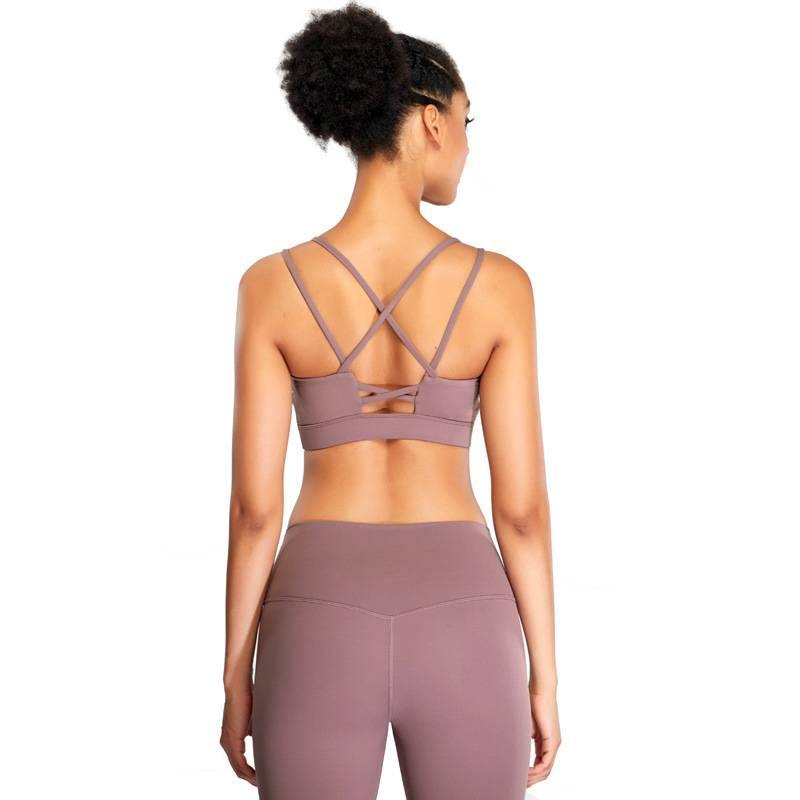 Women Sports Bra Criss-Cross Padded Bra Yoga Fitness Workout Running Top Set Leggings Tight - CHALIER