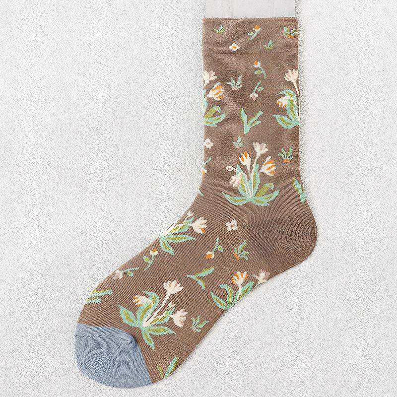 Womens Vintage Ink Wash Painting Crew Socks 5 Pairs - CHALIER