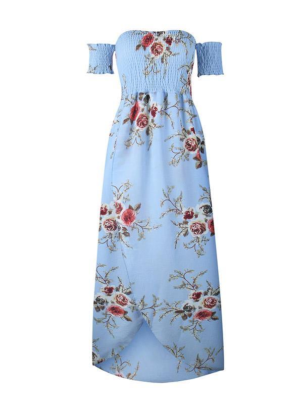 Women's Floral Printed Maxi Beach Dress Long Bohemian Split Tee Dress Plus Size - CHALIER
