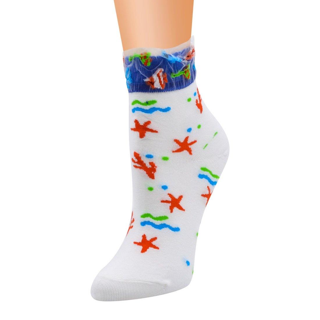 Womens Socks Vintage Starfish Beach Pattern Socks Novel Cute Cotton Crew Socks 8 Pairs - CHALIER