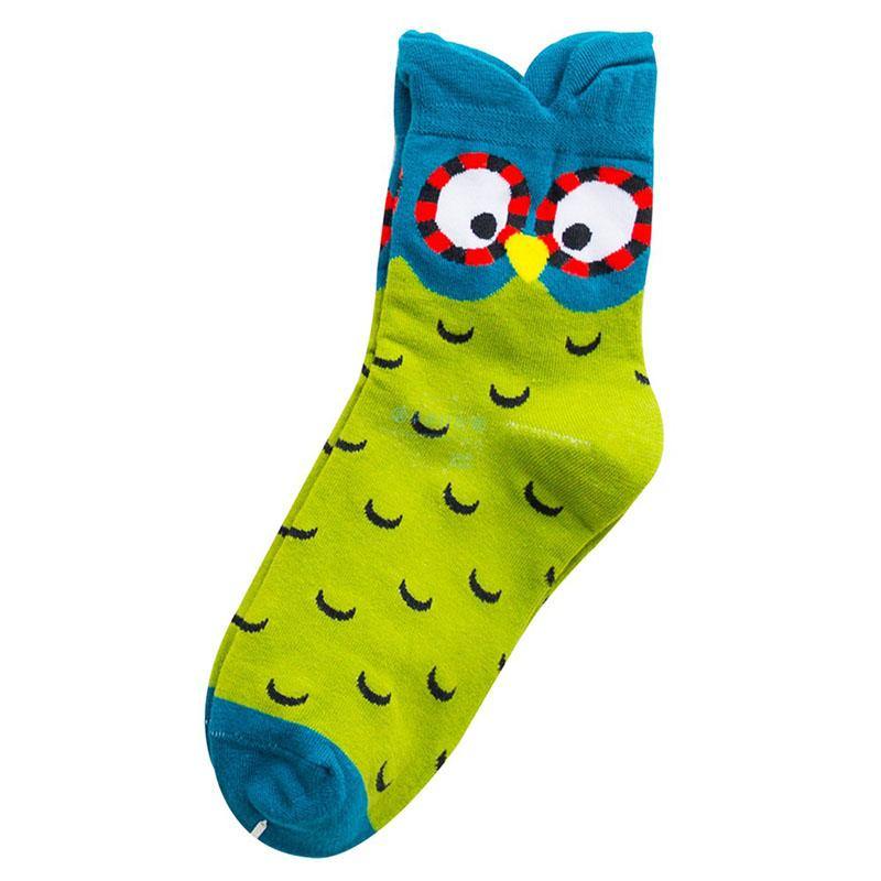 Womens Cotton Crew Fun Socks Cute Owl  Ears Short Socks Set 5 Pairs - CHALIER