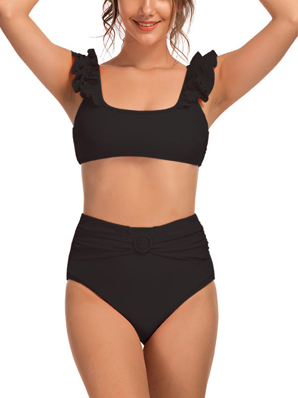 Womens Sexy Bikini Three-Piece Floral Prints Swimsuits Frilled Tankini