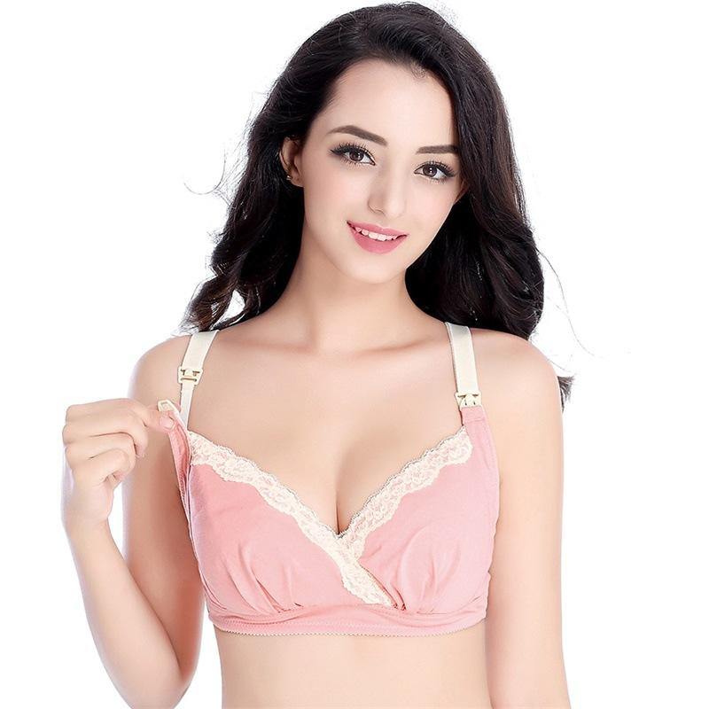Womens Seamless Wirefree Lace V Neck Sexy Comfort Nursing Bra Breastfeeding Maternity Bra - CHALIER