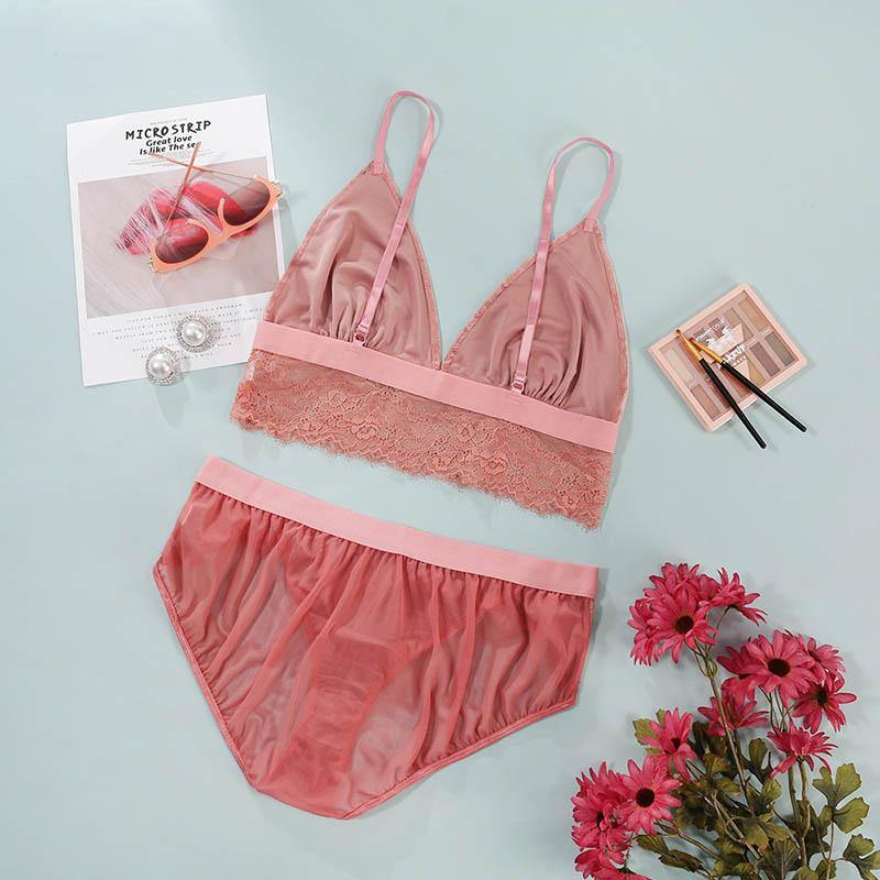 Womens Triangle Sexy Plus Size Bra and Panty Lace Velvet Soft Seamless Underwear Suits - CHALIER