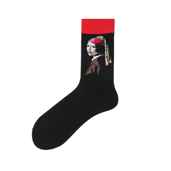 Chalier Mens Casual Crew Art Pearl Girl Socks