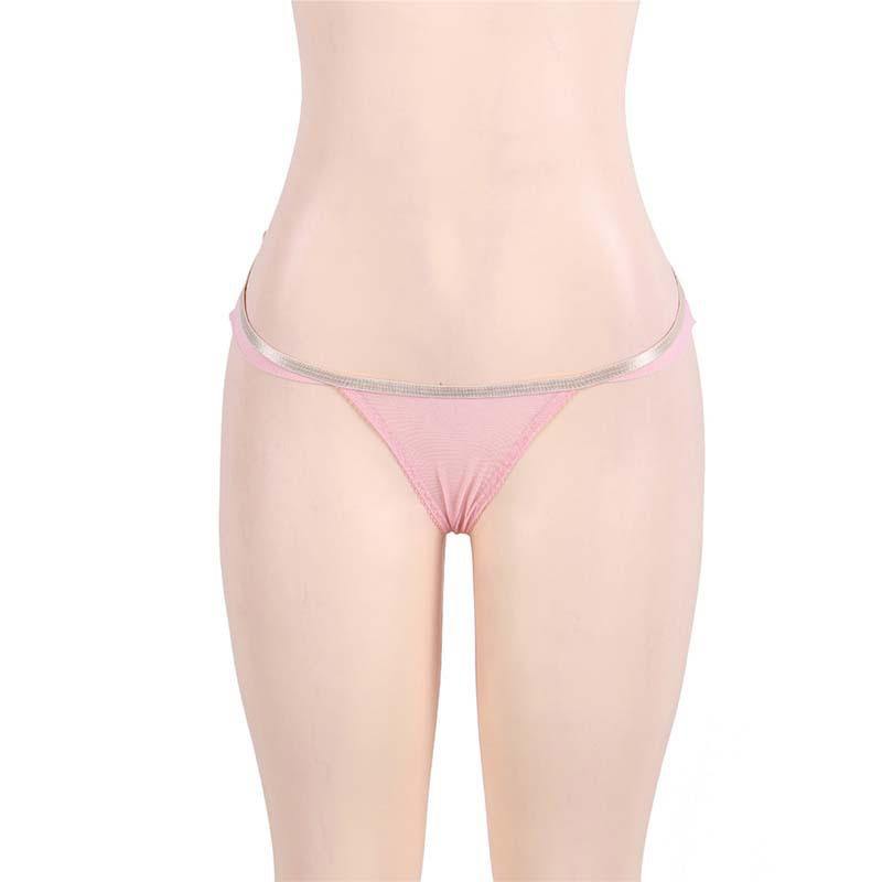 Women's Plus Size Sexy Pink Bra Thigh High Socks Garter Belt Transparent Lingerie Suit - CHALIER