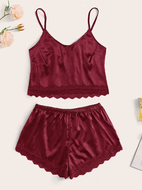 Women's Pajamas Set Sexy Camisole Sets Lace Lingerie Soft Sleepwear with Shorts
