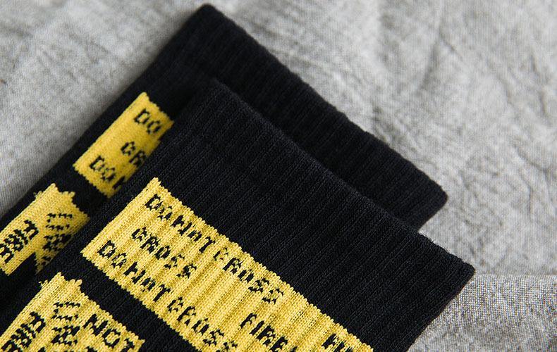 Chalier Men Athletic Socks Hip Hop Style Black with Yellow Cross - CHALIER