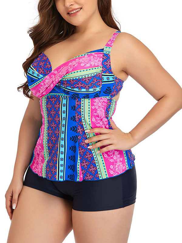 Plus Size Swim Dress Tankini Two-Piece Swimsuits Floral Prints